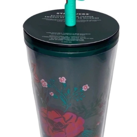 - 2022  Starbucks Tumbler Green "Enchanted Forest"with Flower Straw Topper - Picture 9 of 16